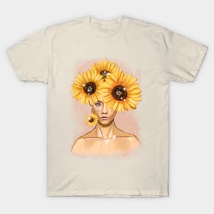 Pretty young girl with flowers in hair. T-Shirt